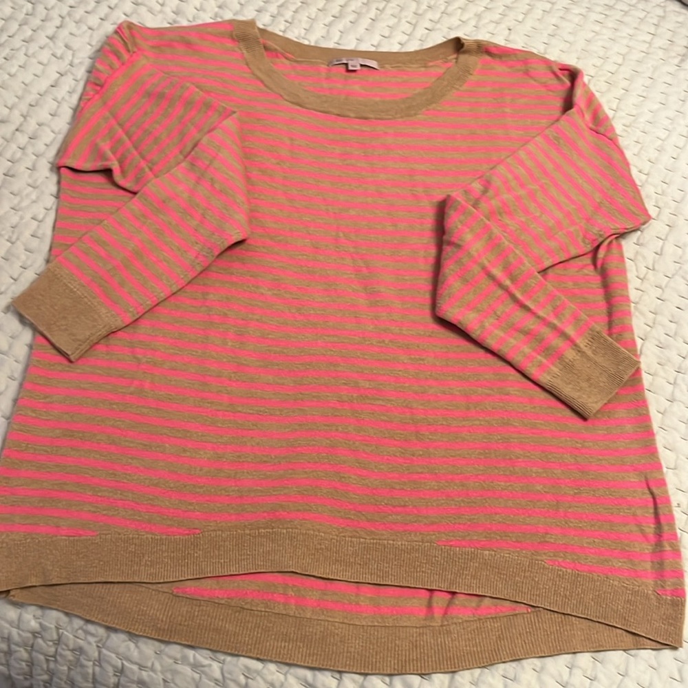 GAP Women’s Pink & Tan Striped High-Low Lightweight Sweater Size L - Picture 3 of 7